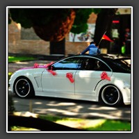 During lunch: A wedding celebration passing by