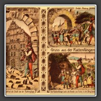 The Pied Piper of Hameln - scenes on an old postcard
